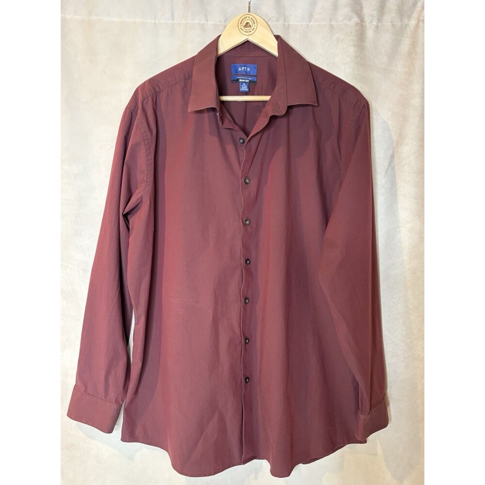 Apt 9 Premier Flex Slim Fit Dress Shirt XL Burgundy Stretch Cotton